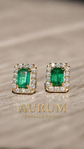 Aurum Royal Halo Emerald Earrings