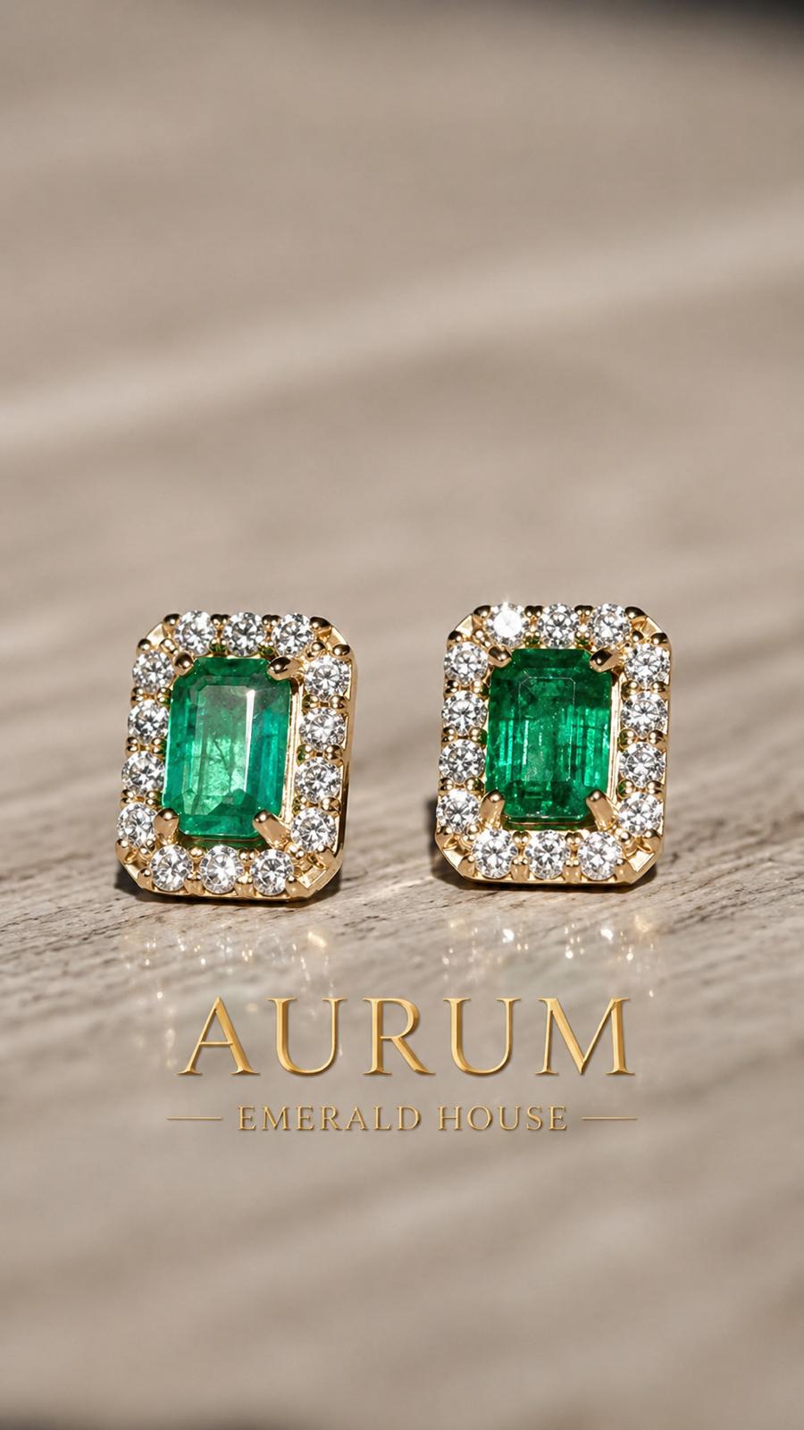 Aurum Royal Halo Emerald Earrings